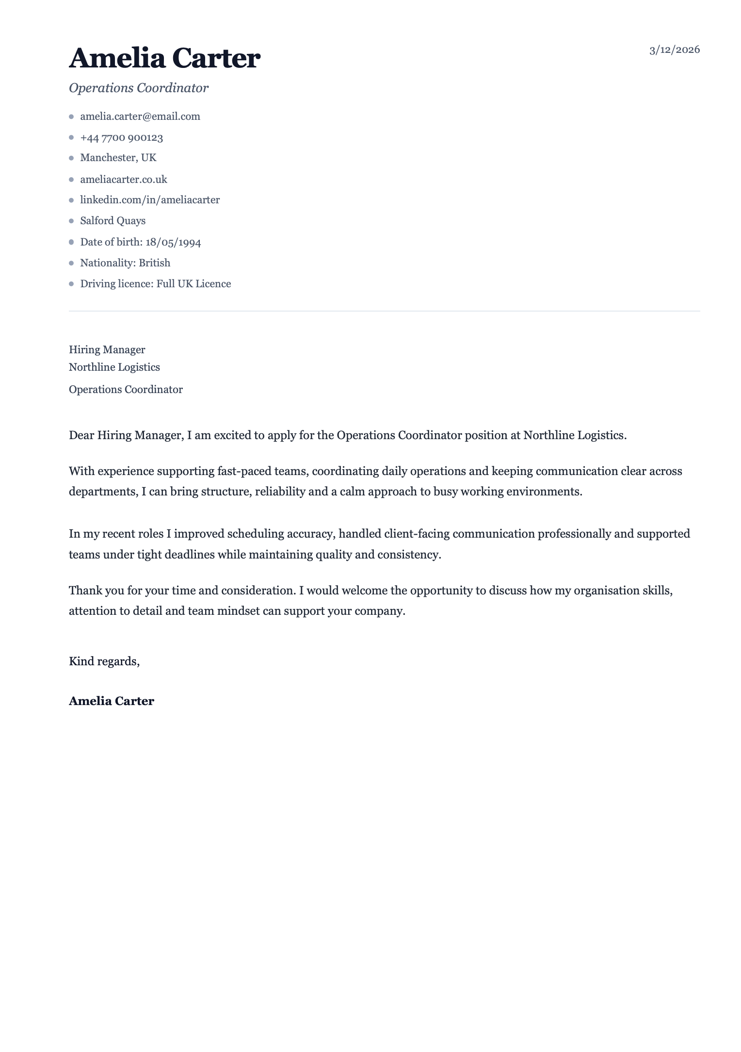Cover letter template preview